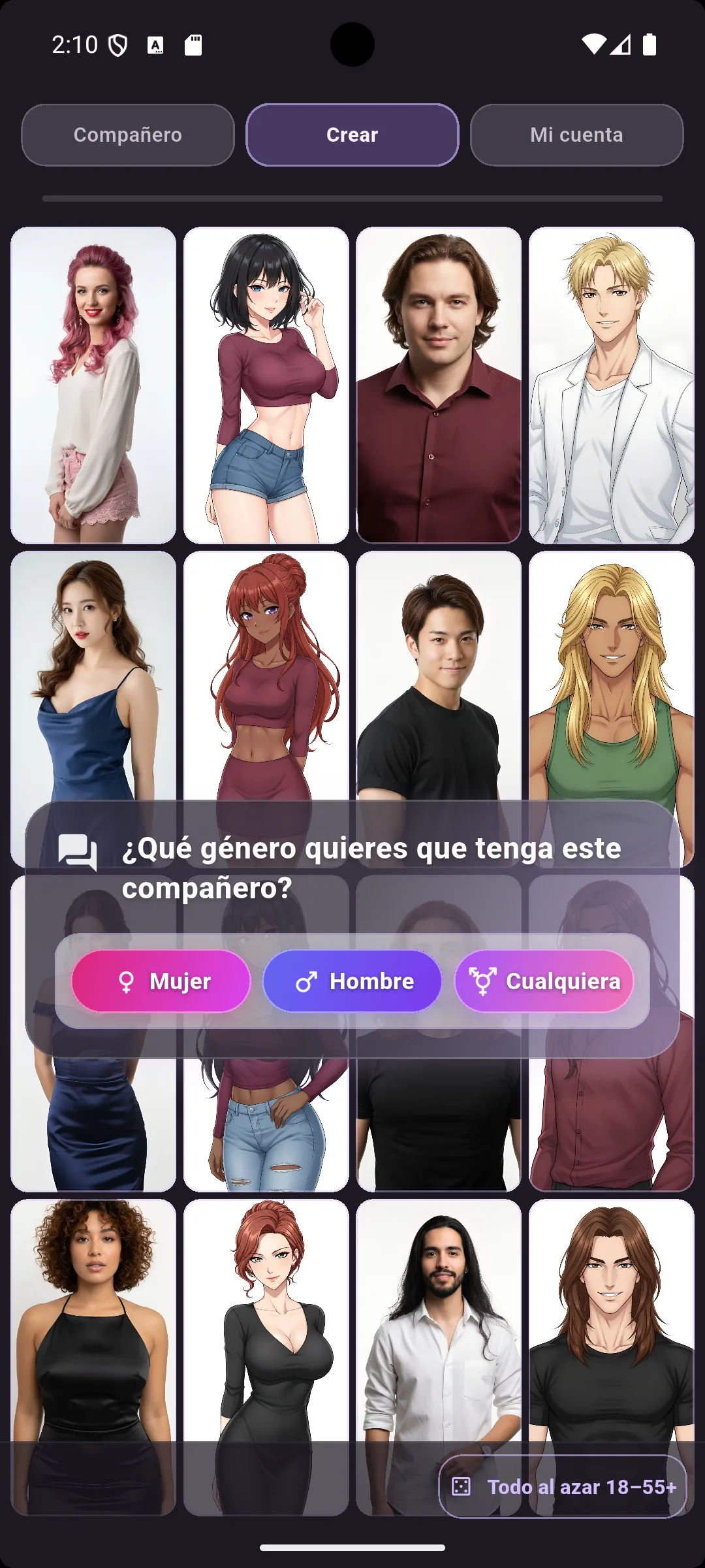 Climaxoid creador de personajes, perfiles IA, estilos anime y realistas